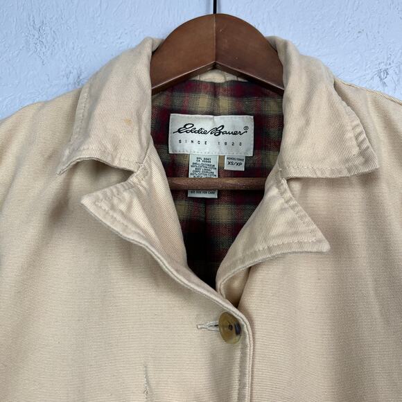 Eddie Bauer 2008 Goose Down Jacket Parka Full Zip Tan Leather Trim - XS - Picture 2 of 5
